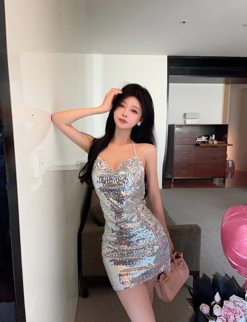 Bottoming sequins halter small sling sexy glitter dress