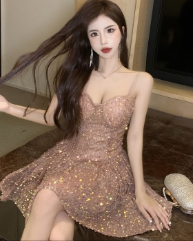 Sequins slim fashion wrapped chest sexy enticement dress