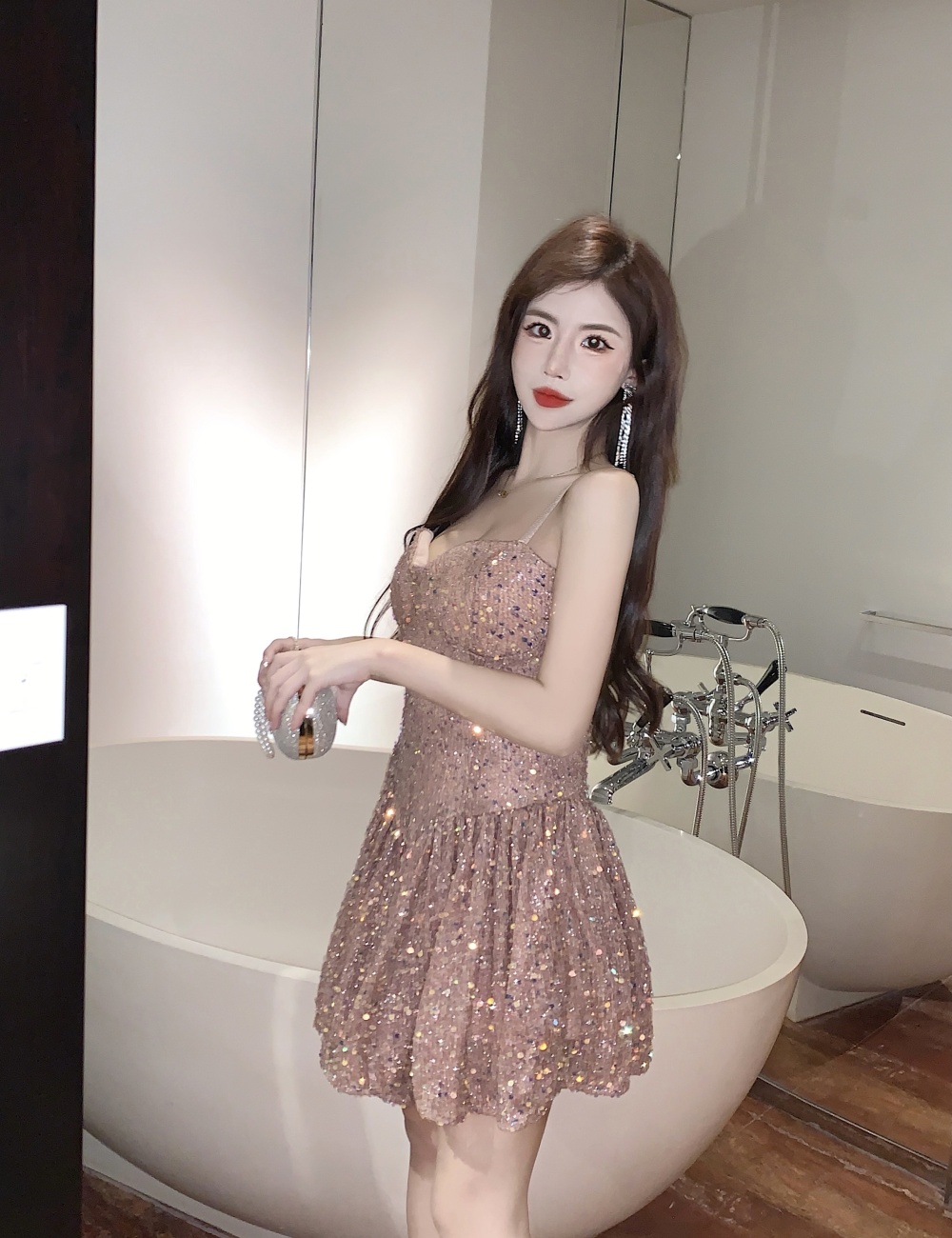 Sequins slim fashion wrapped chest sexy enticement dress