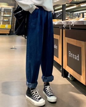 High waist elastic waist pants loose jeans for women