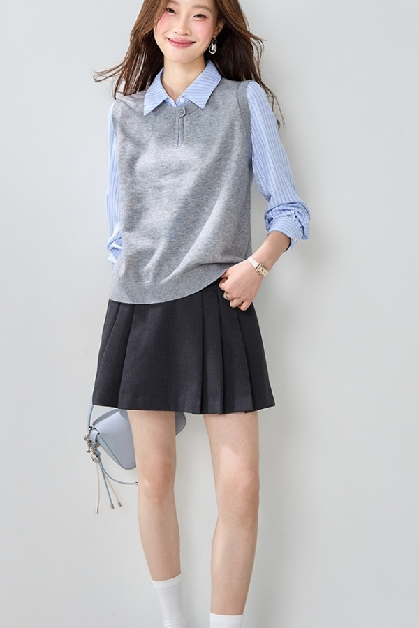 Splice spring Pseudo-two sweater commuting stripe shirt