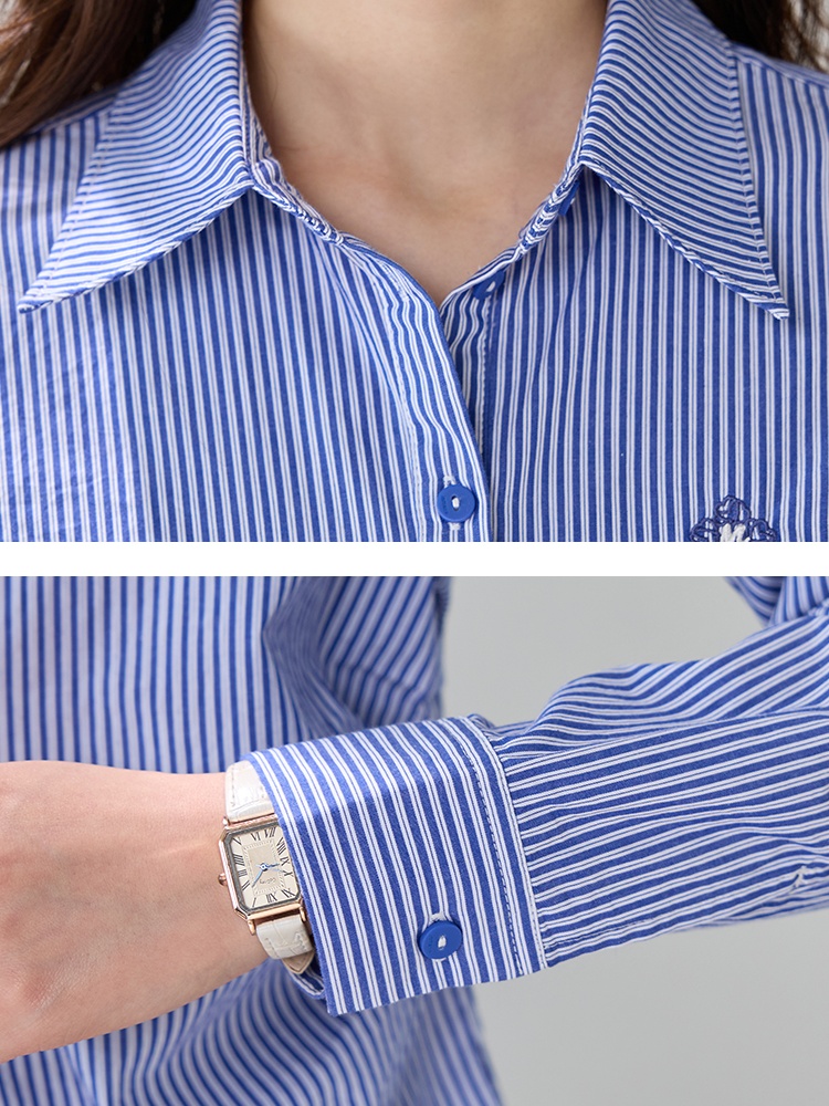 Slim long sleeve stripe shirt spring pinched waist fashion tops