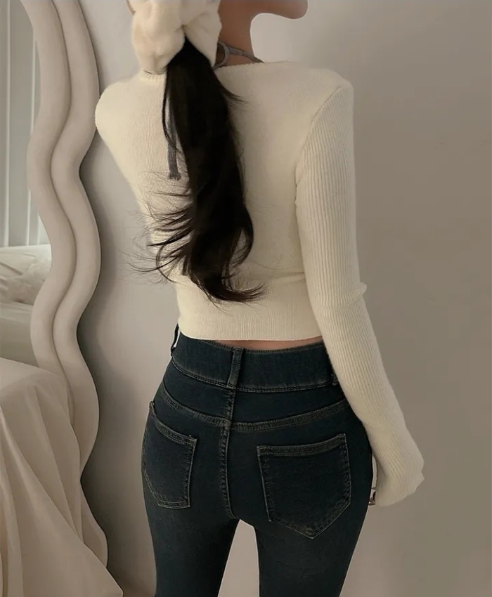 Pseudo-two mixed colors sweater slim simple tops for women