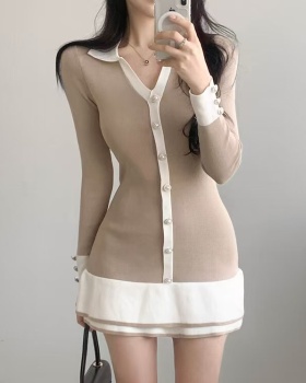 Slim Korean style pinched waist lotus leaf edges dress
