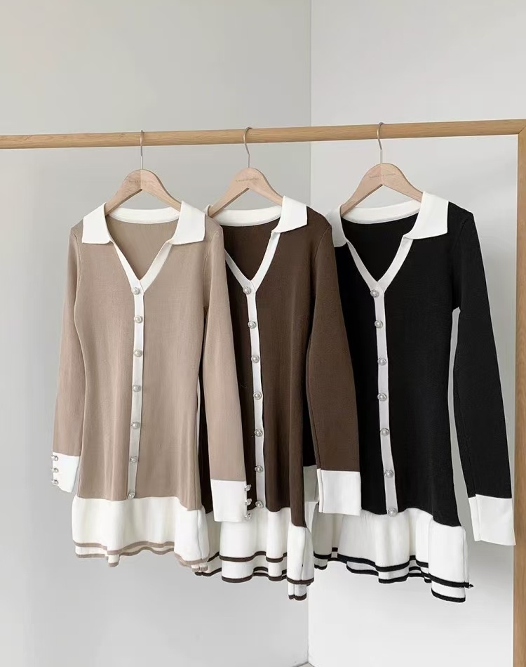 Slim Korean style pinched waist lotus leaf edges dress