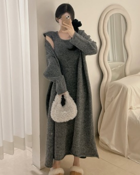 Temperament lazy dress knitted Casual coat 2pcs set