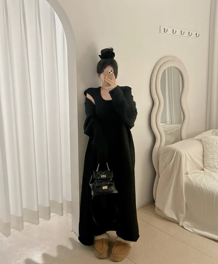 Temperament lazy dress knitted Casual coat 2pcs set