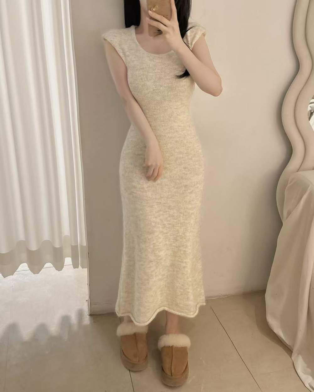 Temperament lazy dress knitted Casual coat 2pcs set