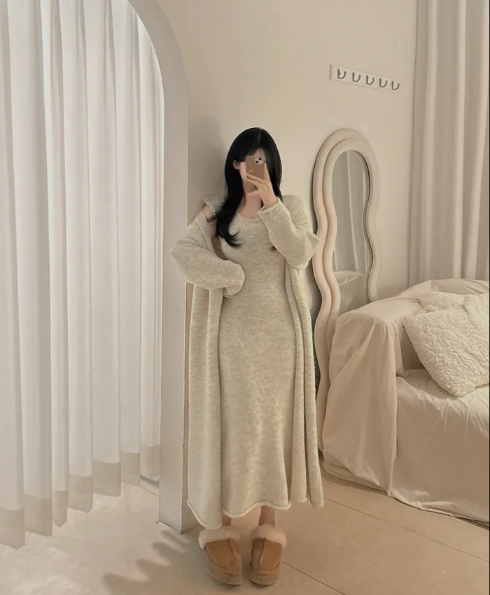 Temperament lazy dress knitted Casual coat 2pcs set