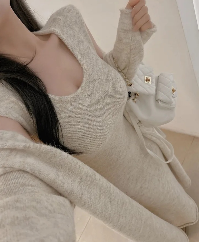 Temperament lazy dress knitted Casual coat 2pcs set