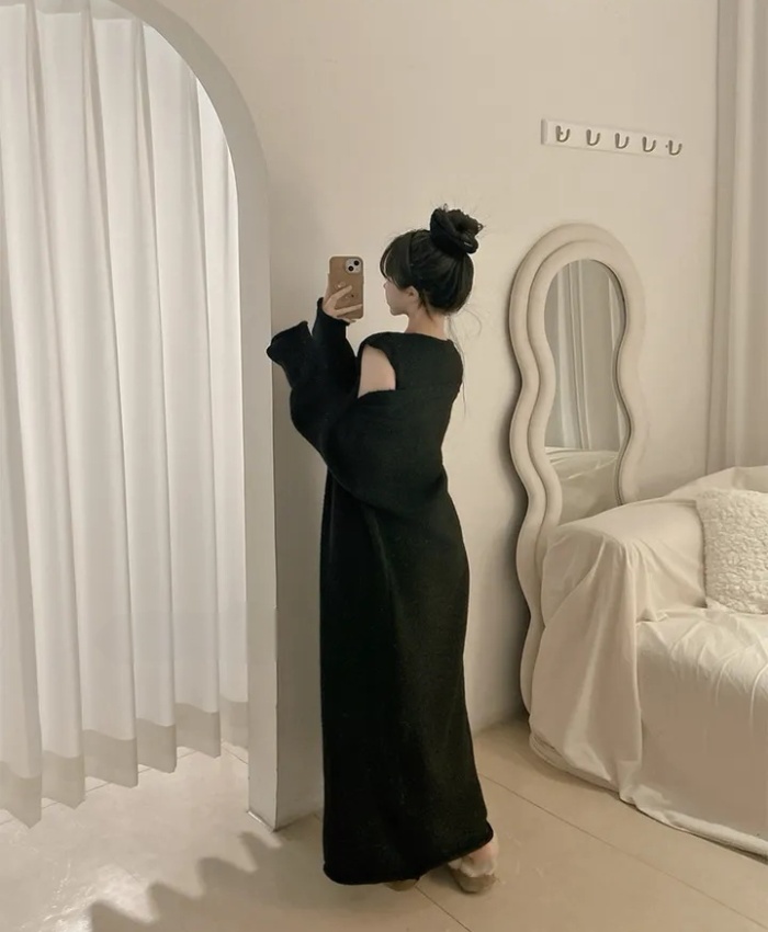 Temperament lazy dress knitted Casual coat 2pcs set