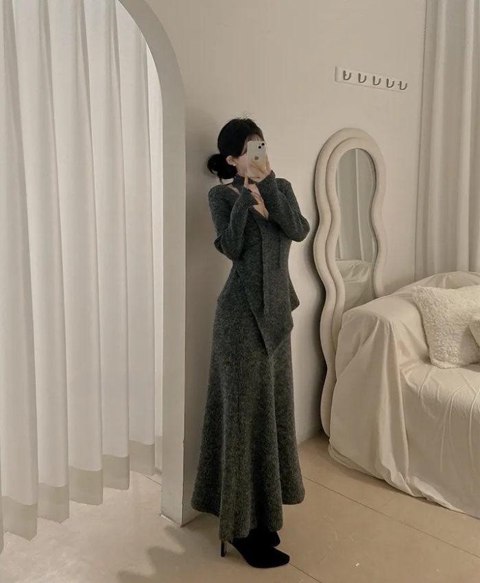 Knitted irregular skirt tender sweater 3pcs set