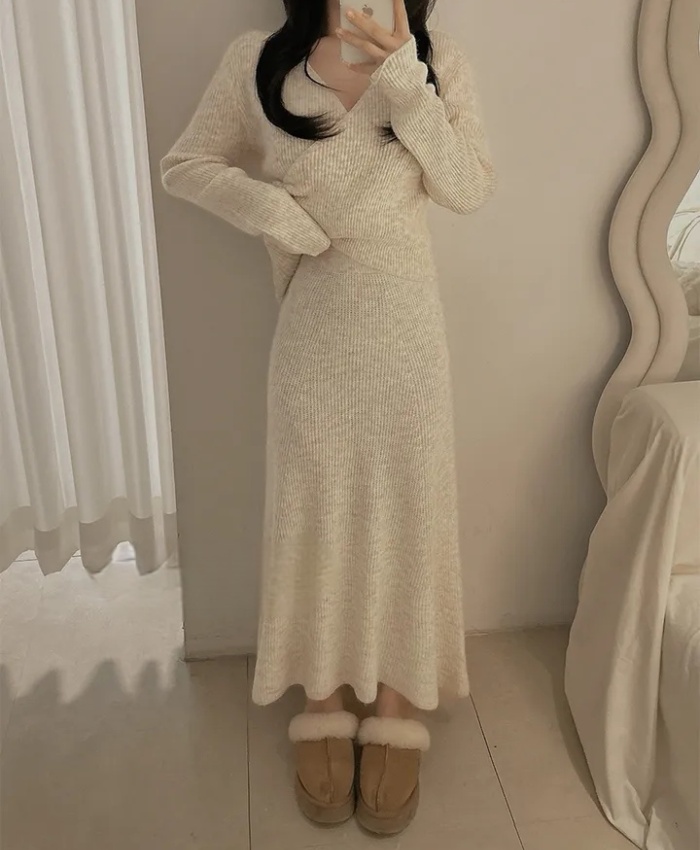 Knitted irregular skirt tender sweater 3pcs set