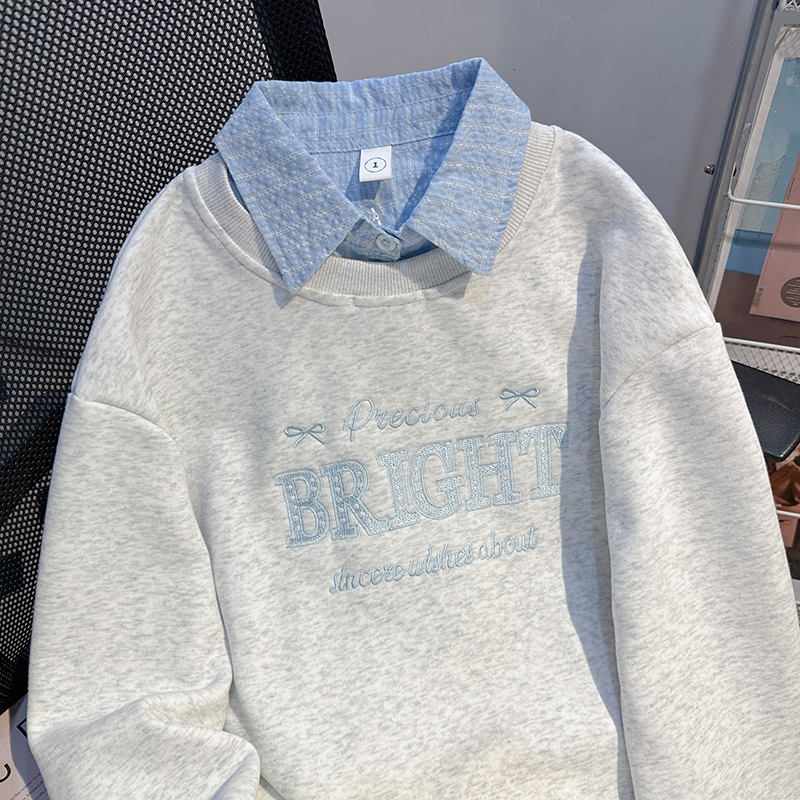 Pseudo-two loose tops thin stripe hoodie