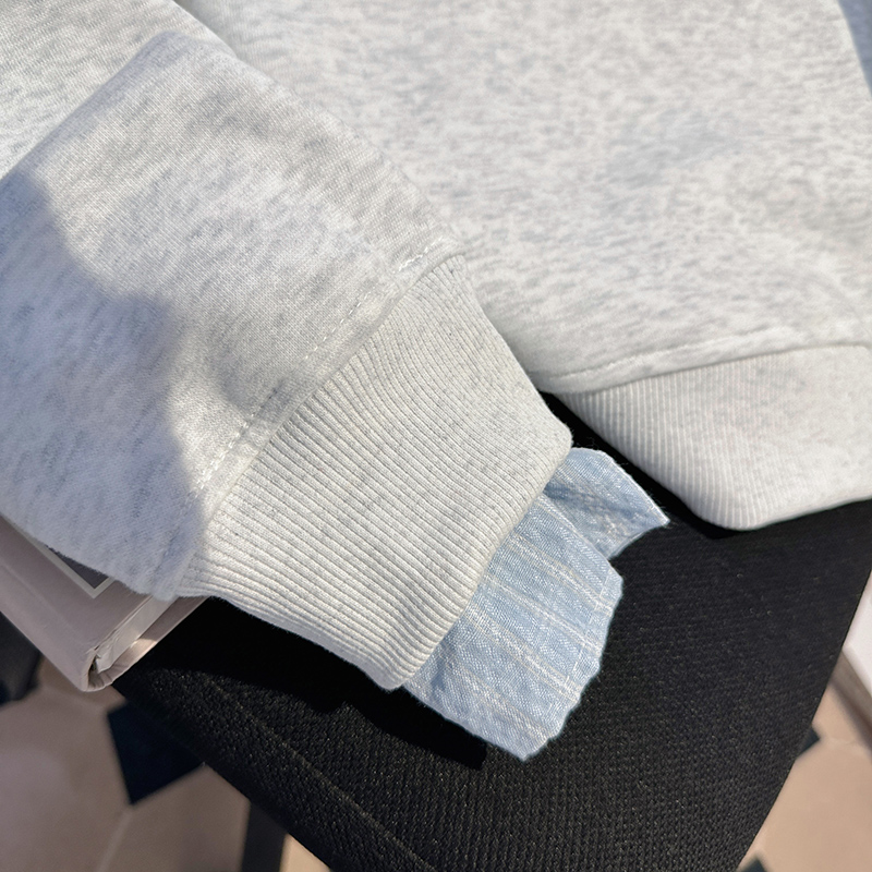 Pseudo-two loose tops thin stripe hoodie