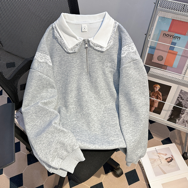 Bow thin hoodie embroidery tops for women