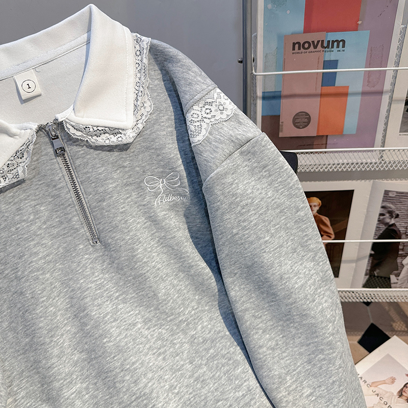 Bow thin hoodie embroidery tops for women