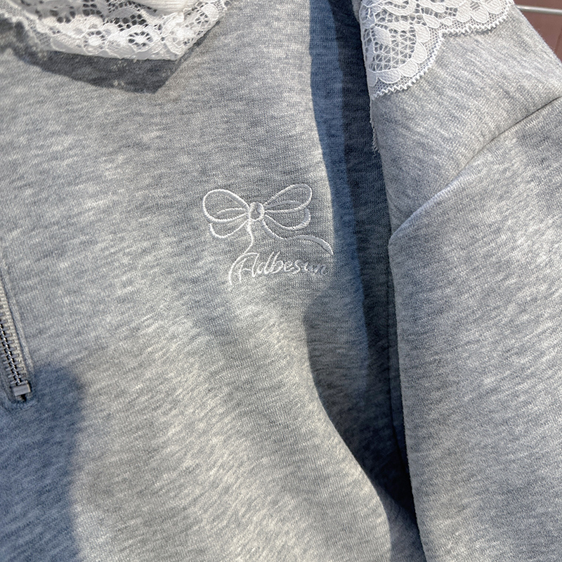 Bow thin hoodie embroidery tops for women