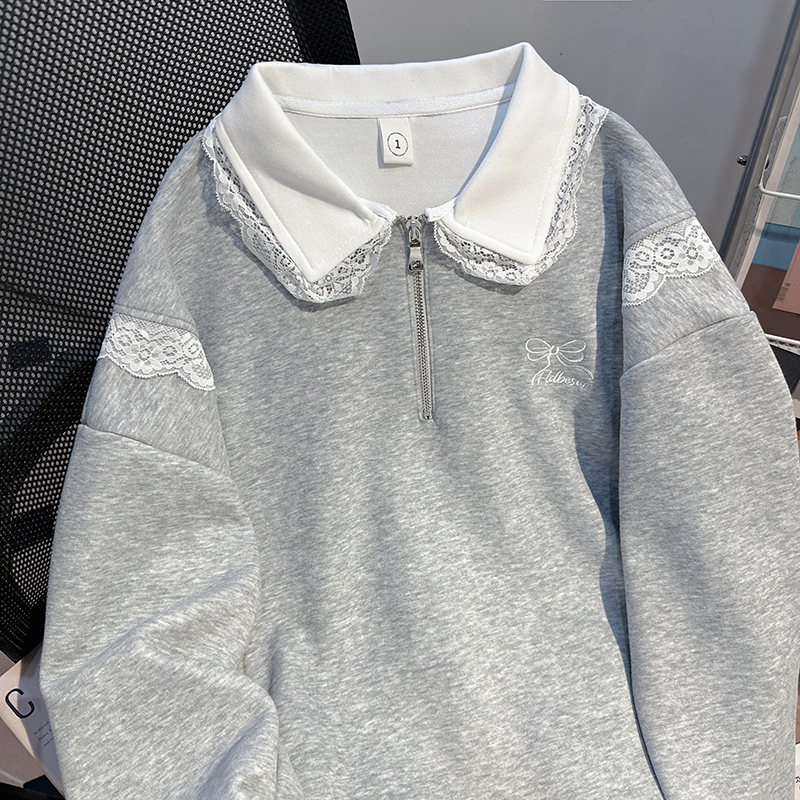 Bow thin hoodie embroidery tops for women