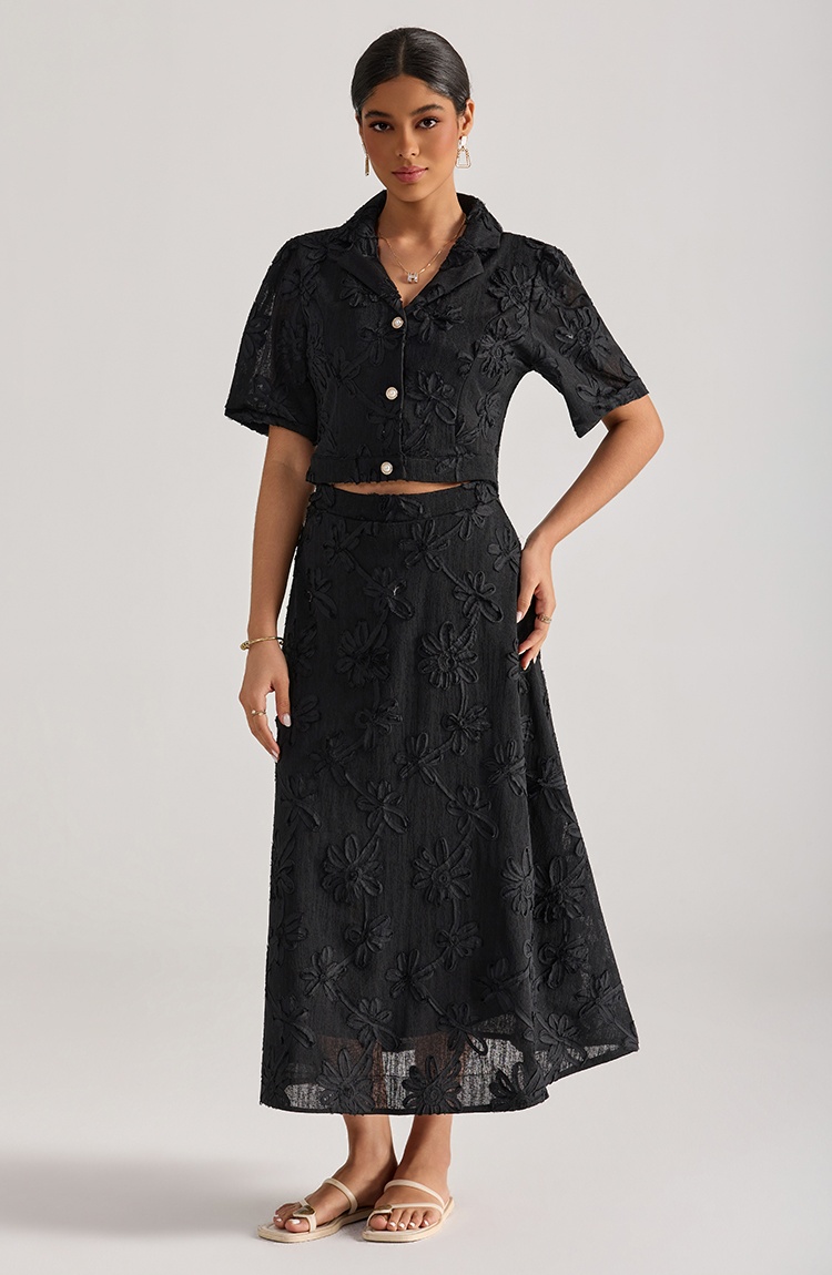 Embroidered tops short sleeve skirt 2pcs set