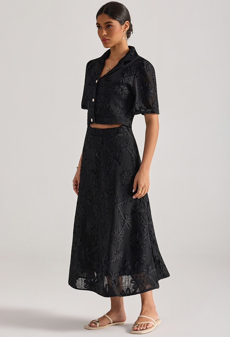 Embroidered tops short sleeve skirt 2pcs set