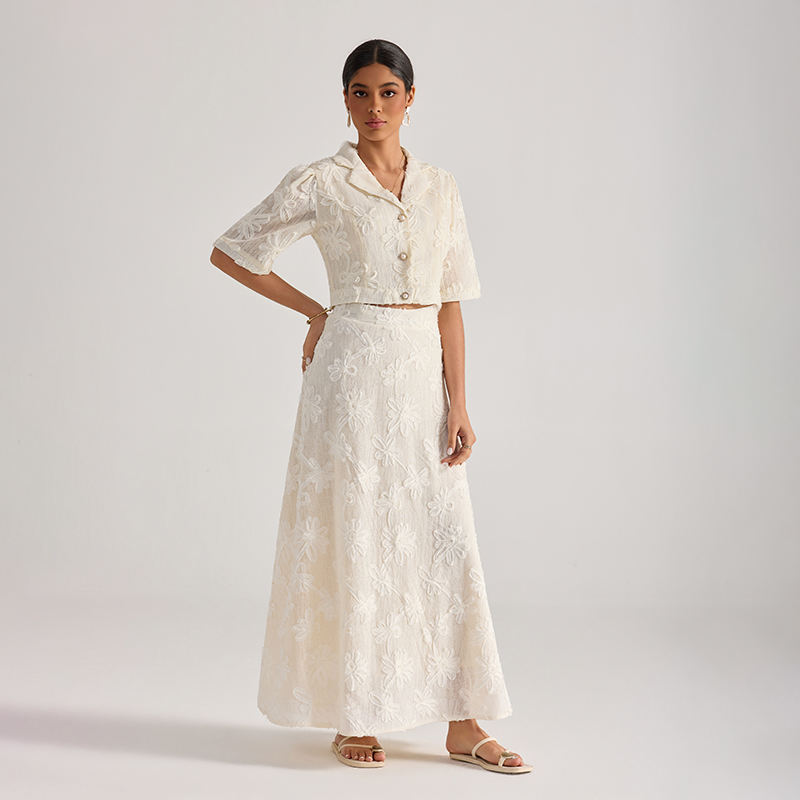Embroidered tops short sleeve skirt 2pcs set