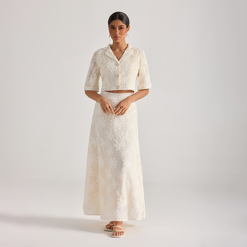 Embroidered tops short sleeve skirt 2pcs set