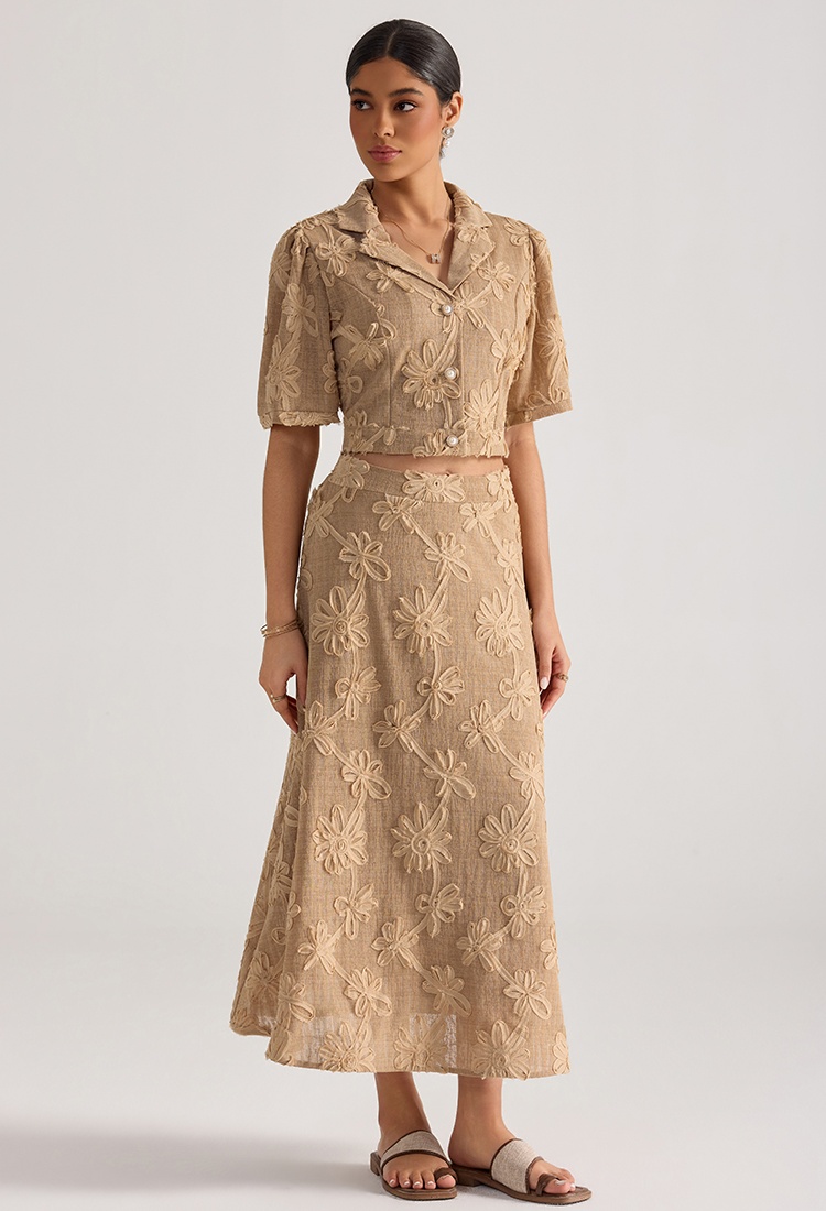 Embroidered tops short sleeve skirt 2pcs set