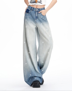 Slim gradient high waist spring and autumn glitter jeans