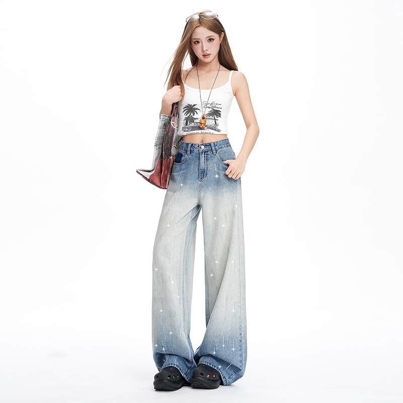 Slim gradient high waist spring and autumn glitter jeans
