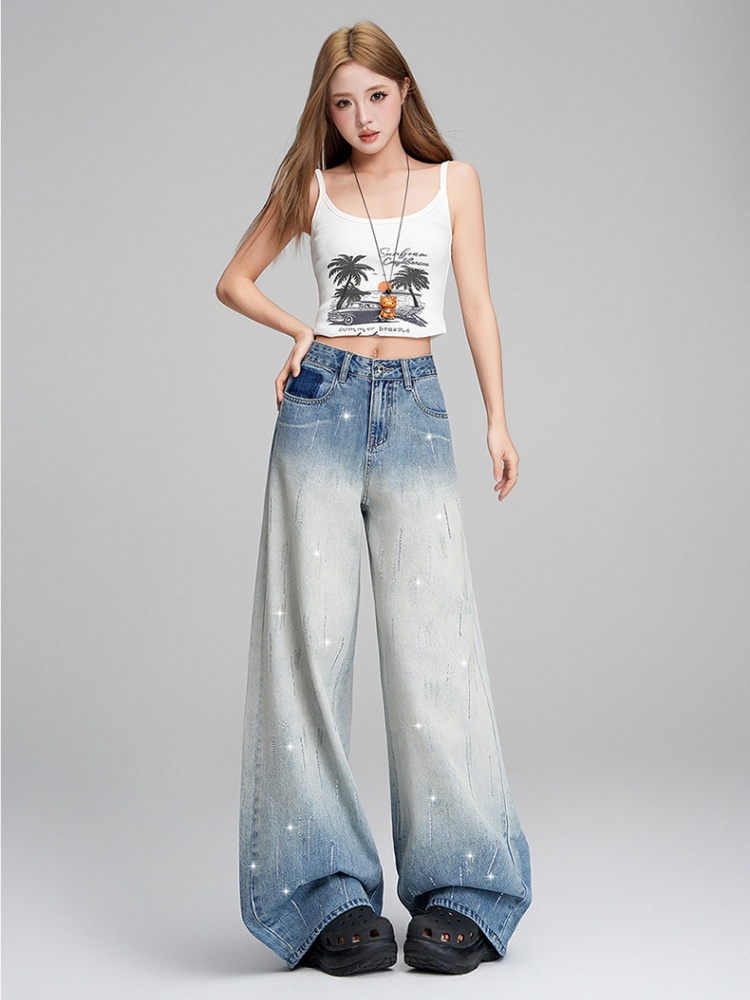 Slim gradient high waist spring and autumn glitter jeans