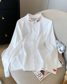 Cstand collar embroidery shirt long sleeve tops for women