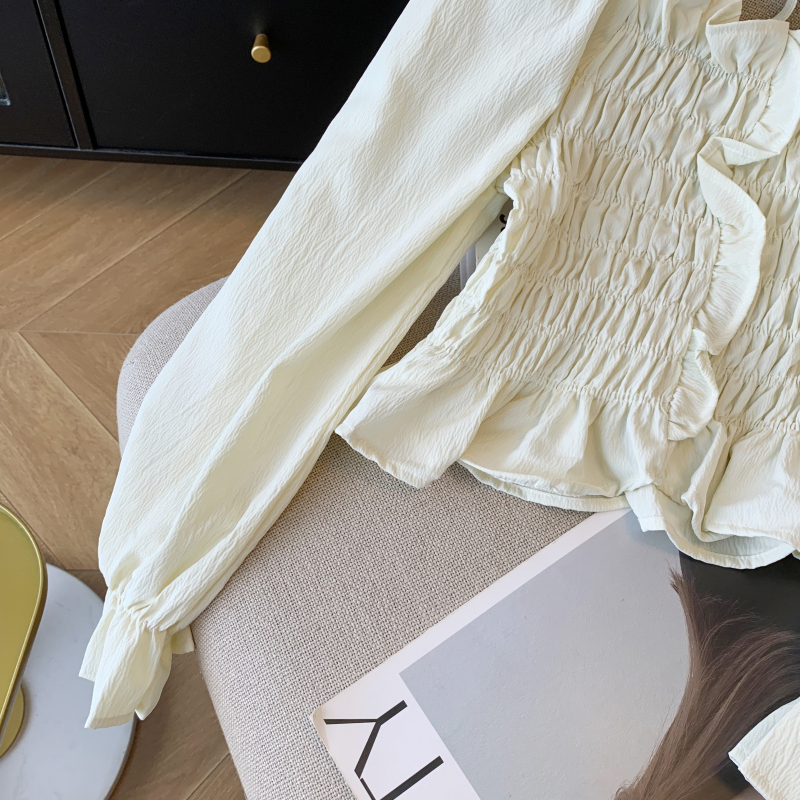 Temperament spring tops lotus leaf edges shirt