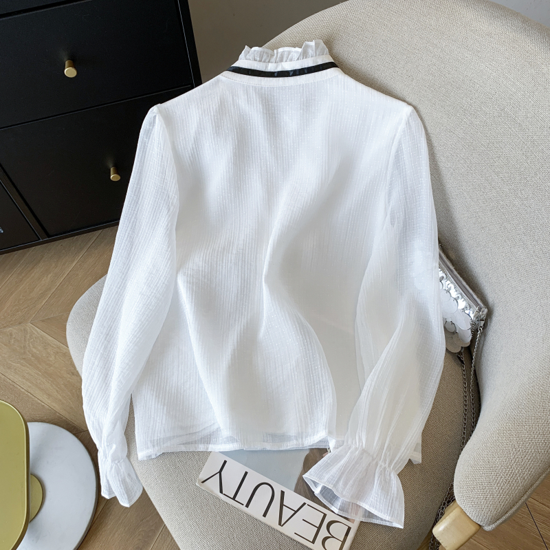 Flowers unique bow shirt loose cstand collar sweet tops