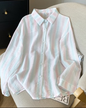 Stripe spring lazy shirt sunscreen colors tops for women
