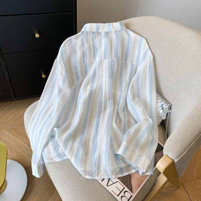 Stripe spring lazy shirt sunscreen colors tops for women