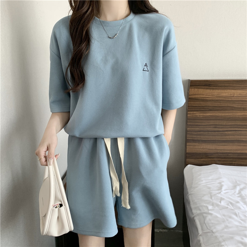 Simple sports loose summer all-match shorts 2pcs set