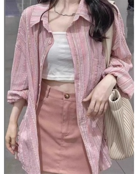 Spring pink cardigan outside the ride loose shirt