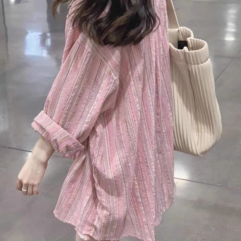 Spring pink cardigan outside the ride loose shirt