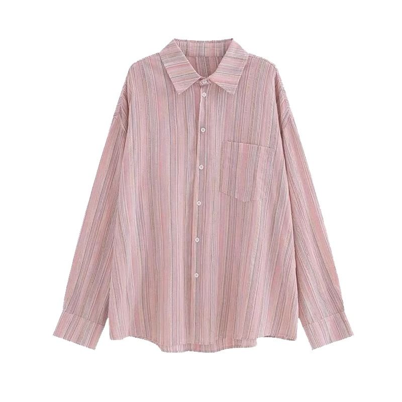 Spring pink cardigan outside the ride loose shirt