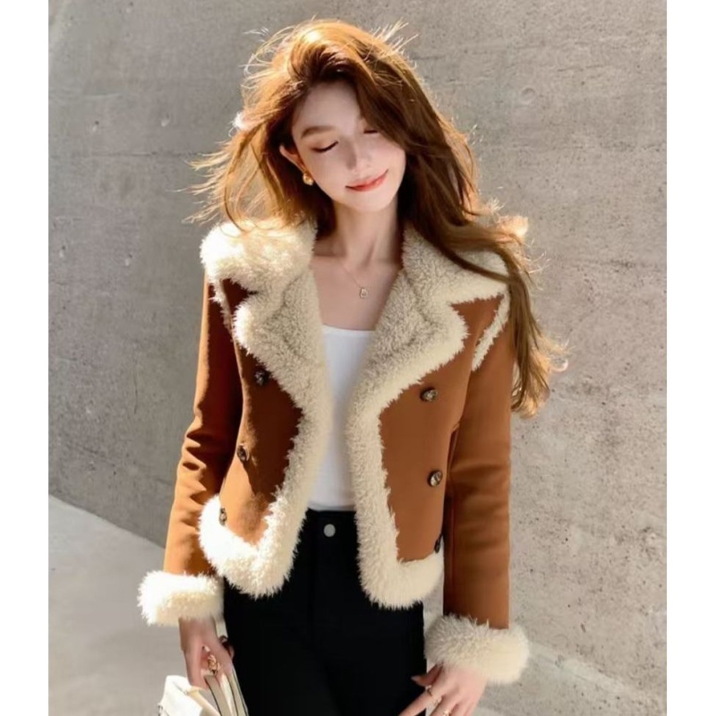 Thick Western style tops lambs wool winter coat for women