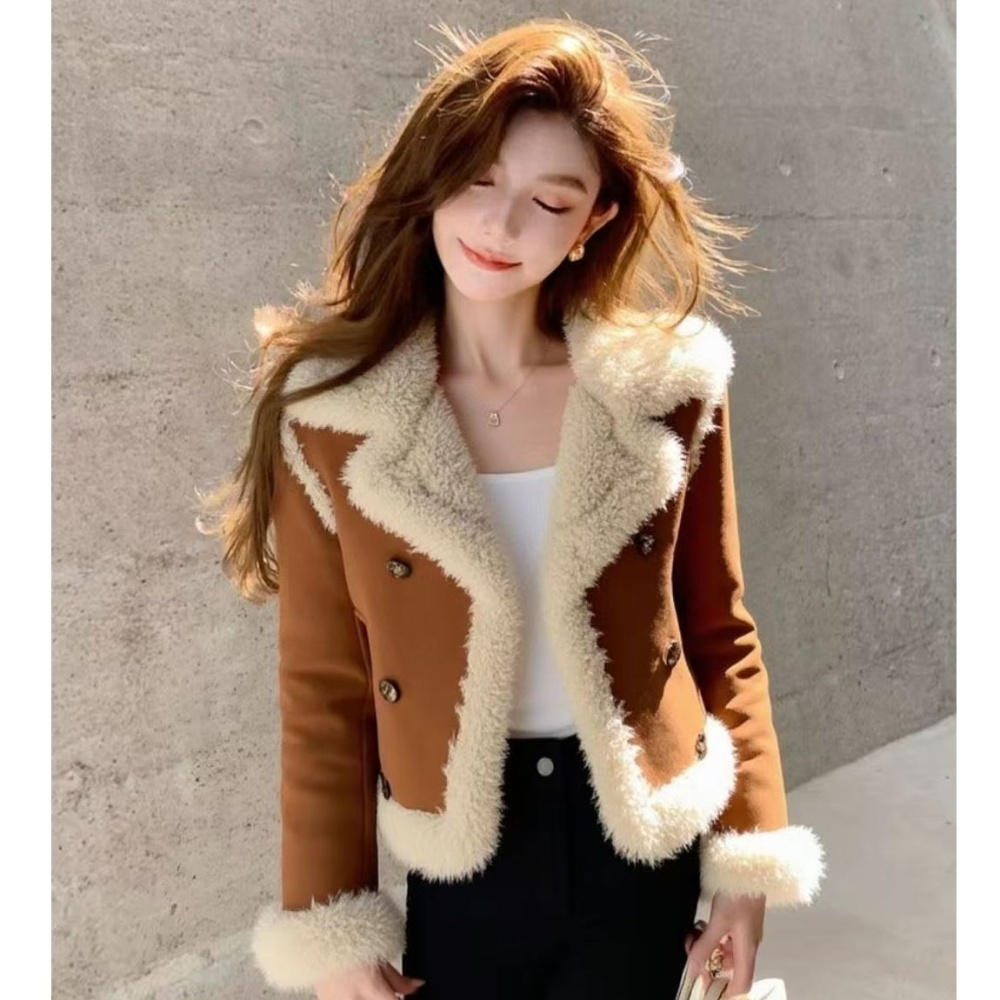 Thick Western style tops lambs wool winter coat for women