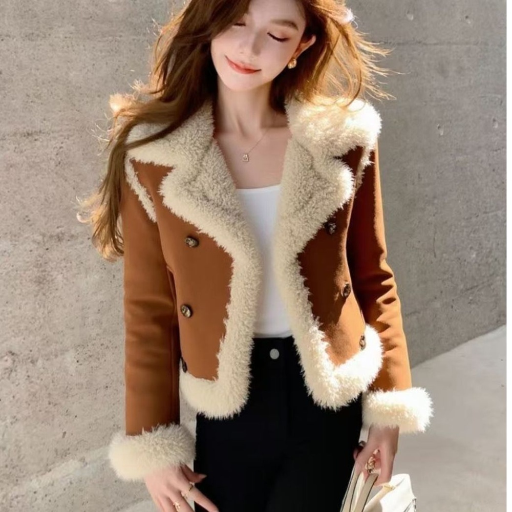 Thick Western style tops lambs wool winter coat for women