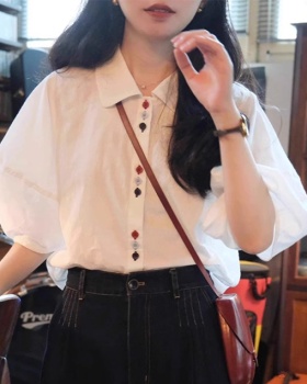 Loose summer puff sleeve buckle short sleeve unique shirt