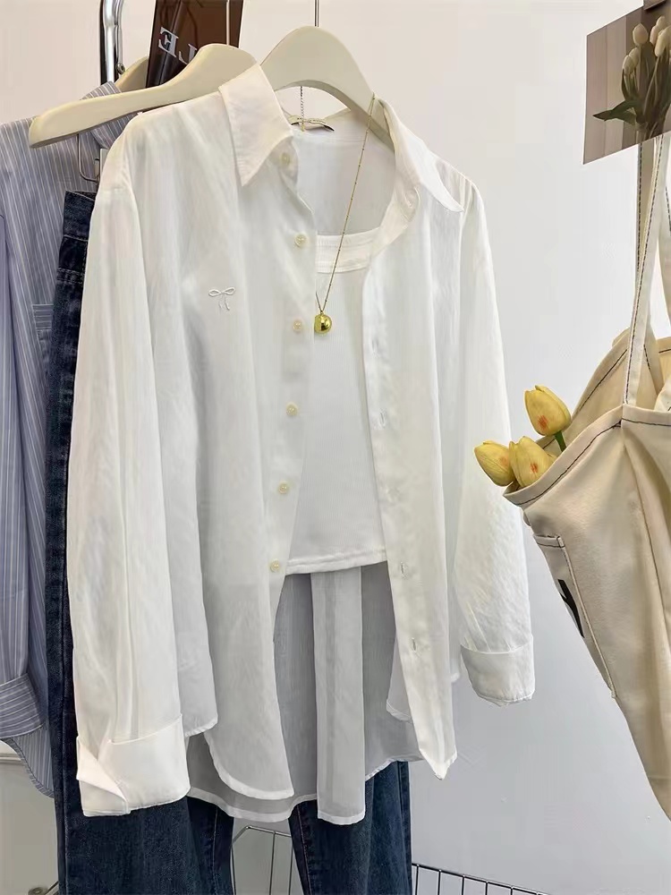 Sunscreen embroidery long sleeve coat loose bow summer tops