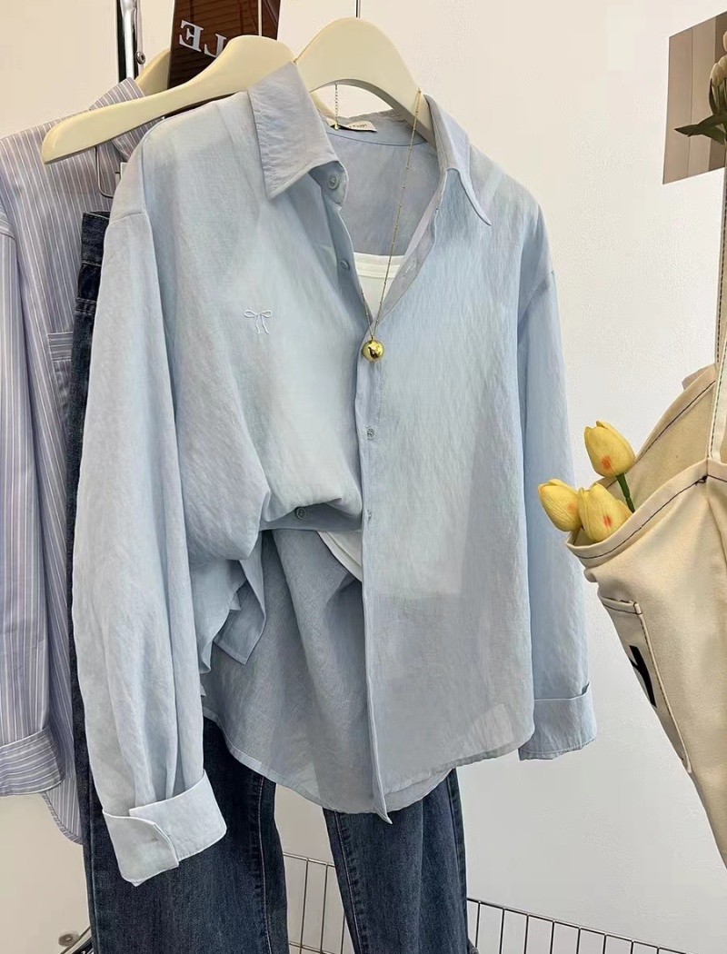 Sunscreen embroidery long sleeve coat loose bow summer tops