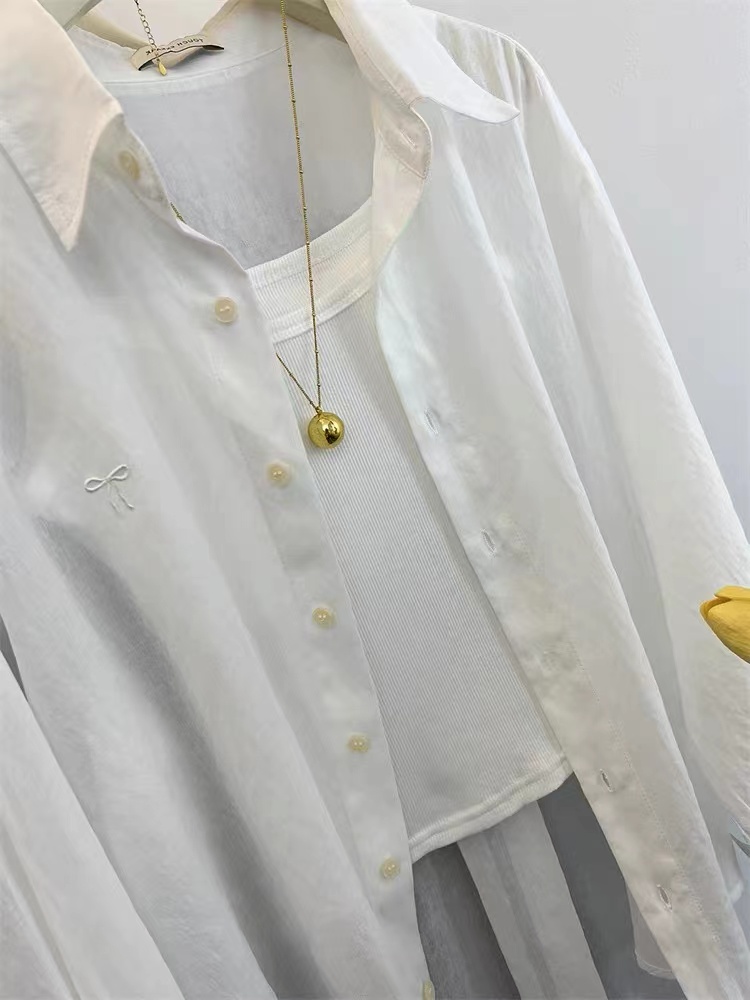 Sunscreen embroidery long sleeve coat loose bow summer tops