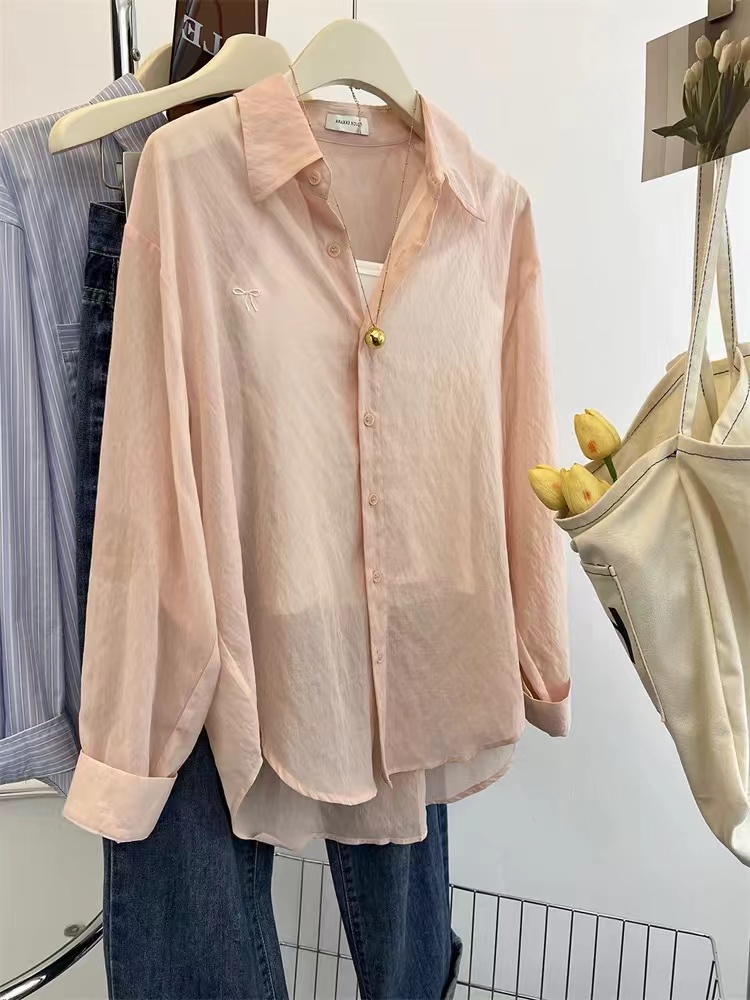 Sunscreen embroidery long sleeve coat loose bow summer tops