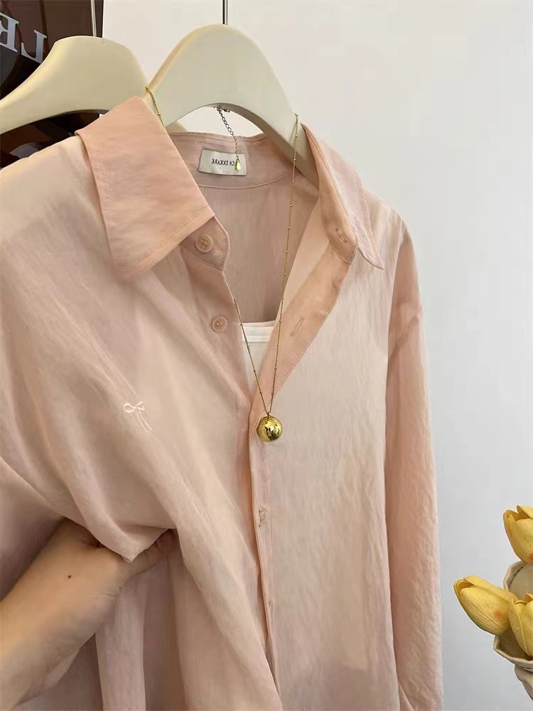 Sunscreen embroidery long sleeve coat loose bow summer tops