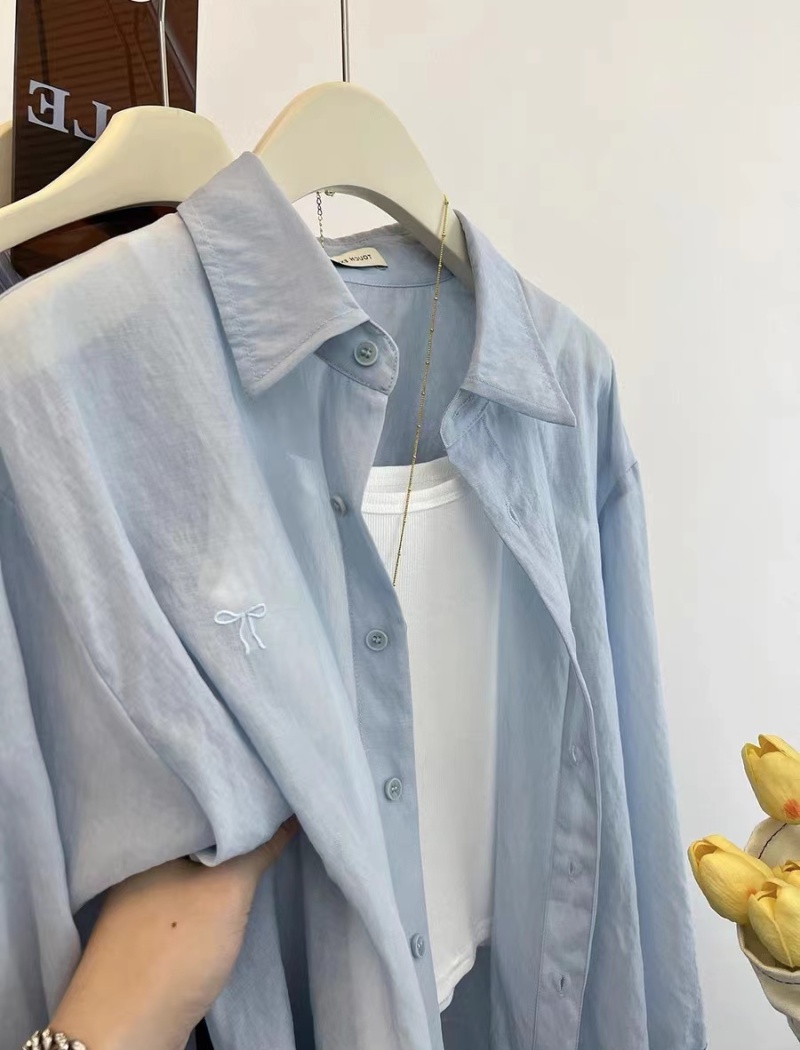 Sunscreen embroidery long sleeve coat loose bow summer tops